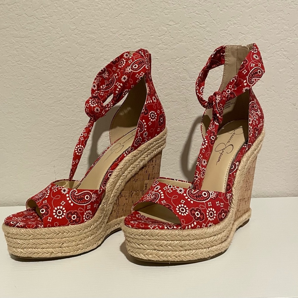 Jessica Simpson Red Grant Bandana Wedges